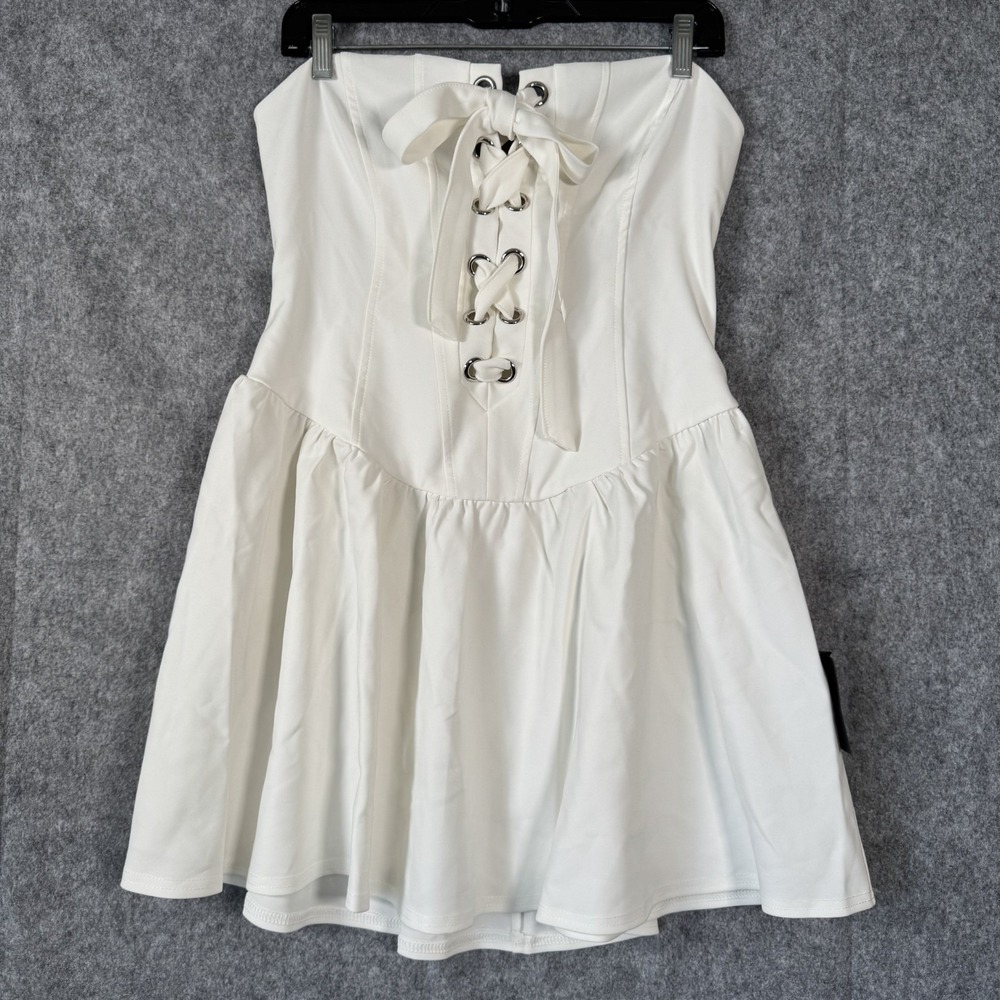 Lulus Strapless Corset Mini Dress Womens Medium White Festival Renfair Medieval